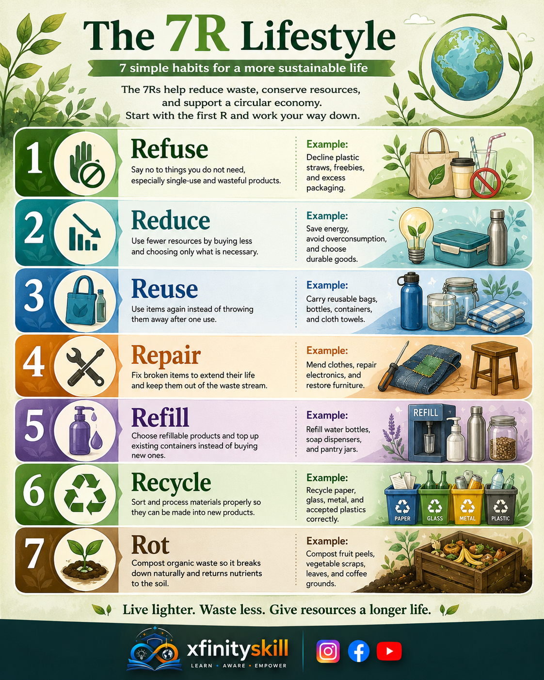 The 7R Lifestyle: Refuse, Reduce, Reuse, Repair, Refill, Recycle, Rot
